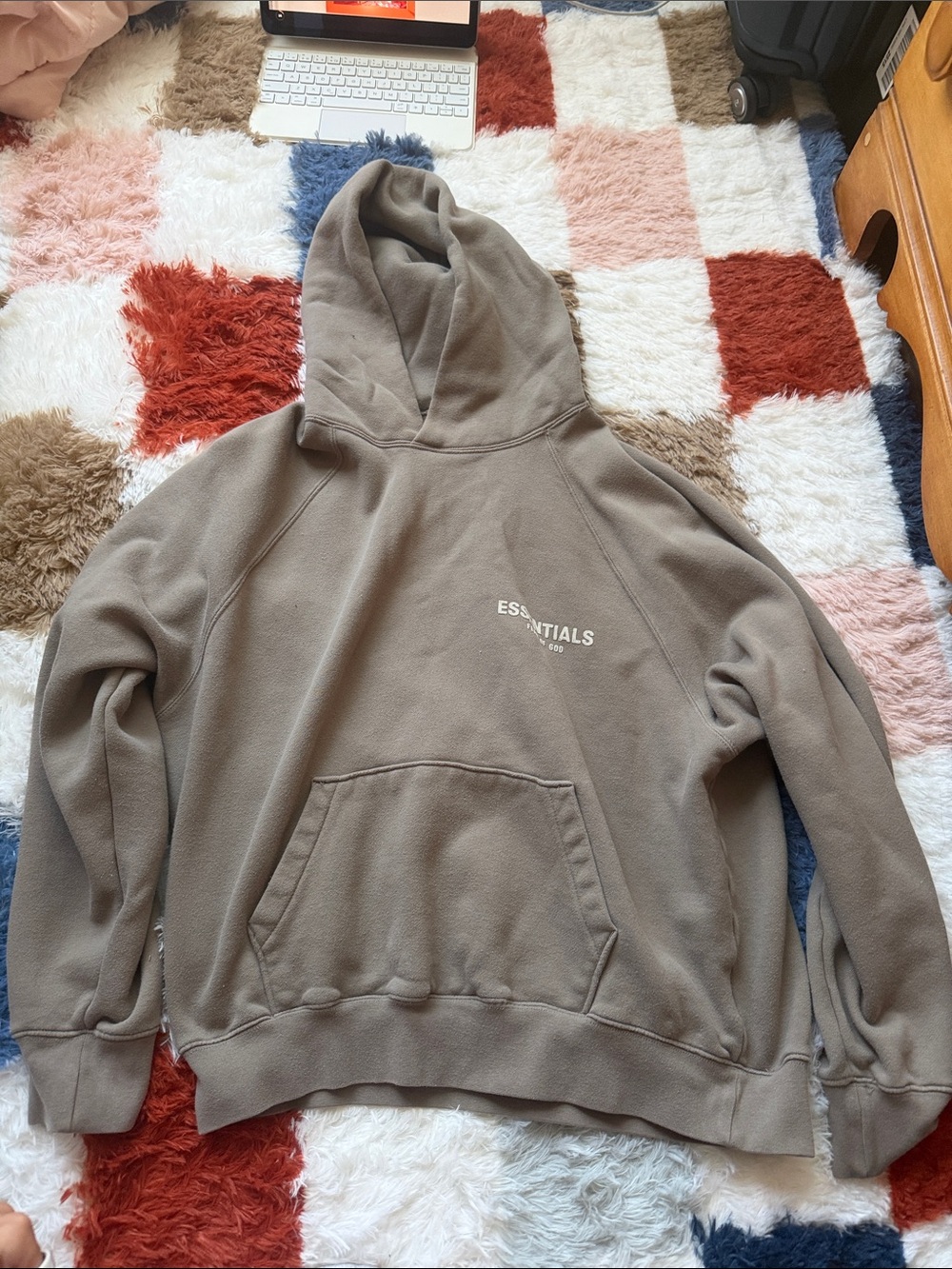 ESSENTIALS Men’s Taupe Crewneck Hoodie - Subtle Logo